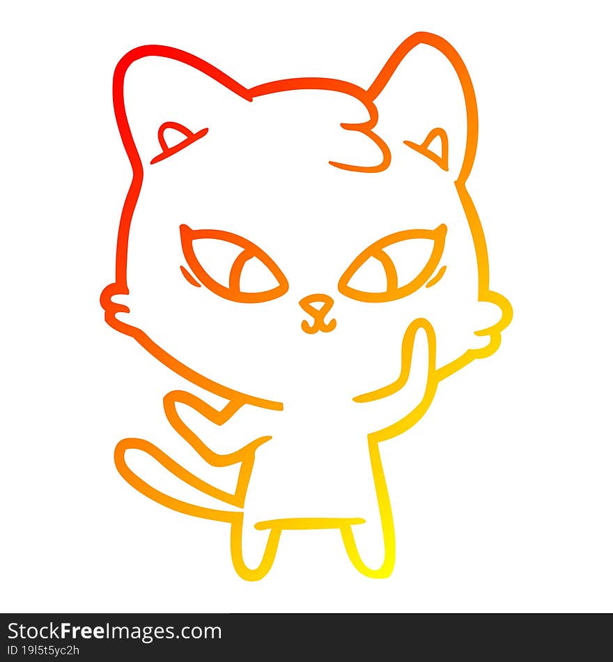 Warm Gradient Line Drawing Cute Cartoon Cat