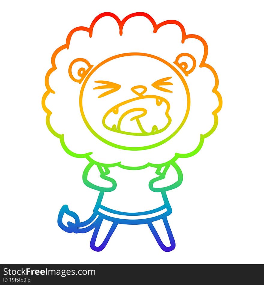 rainbow gradient line drawing of a cartoon lion