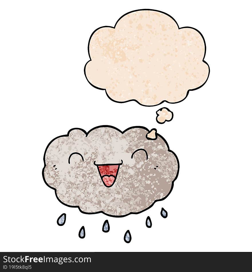 happy cartoon cloud and thought bubble in grunge texture pattern style