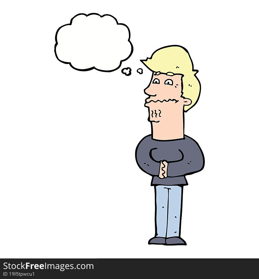 cartoon nervous man with thought bubble