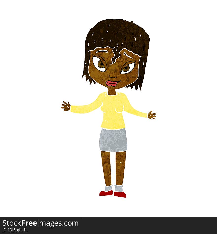 cartoon woman shrugging shoulders