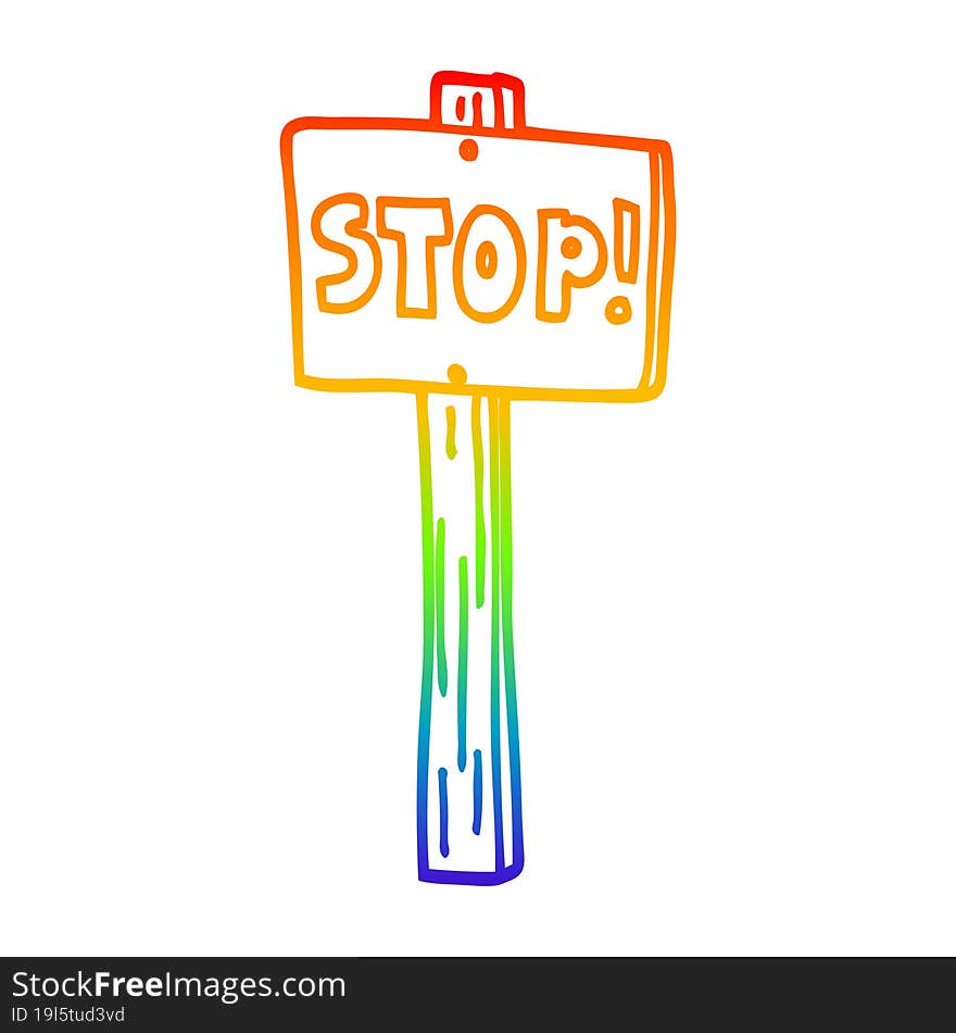 rainbow gradient line drawing of a cartoon road sign