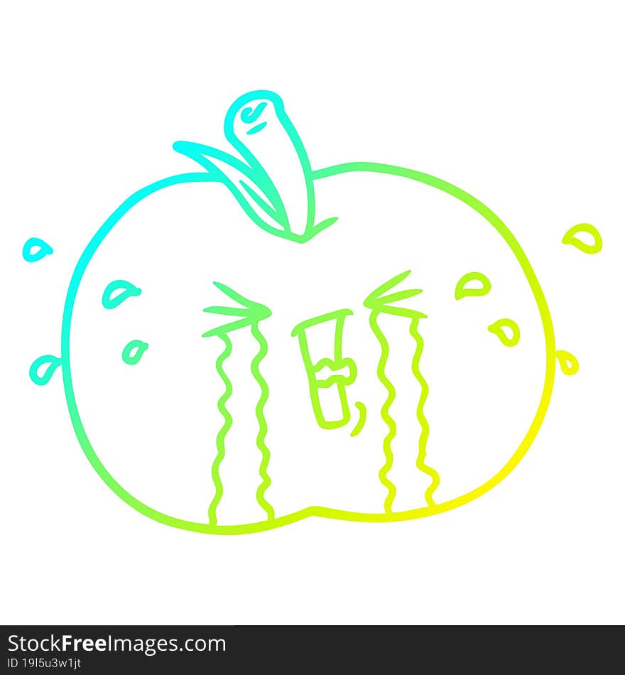 cold gradient line drawing cartoon apple crying