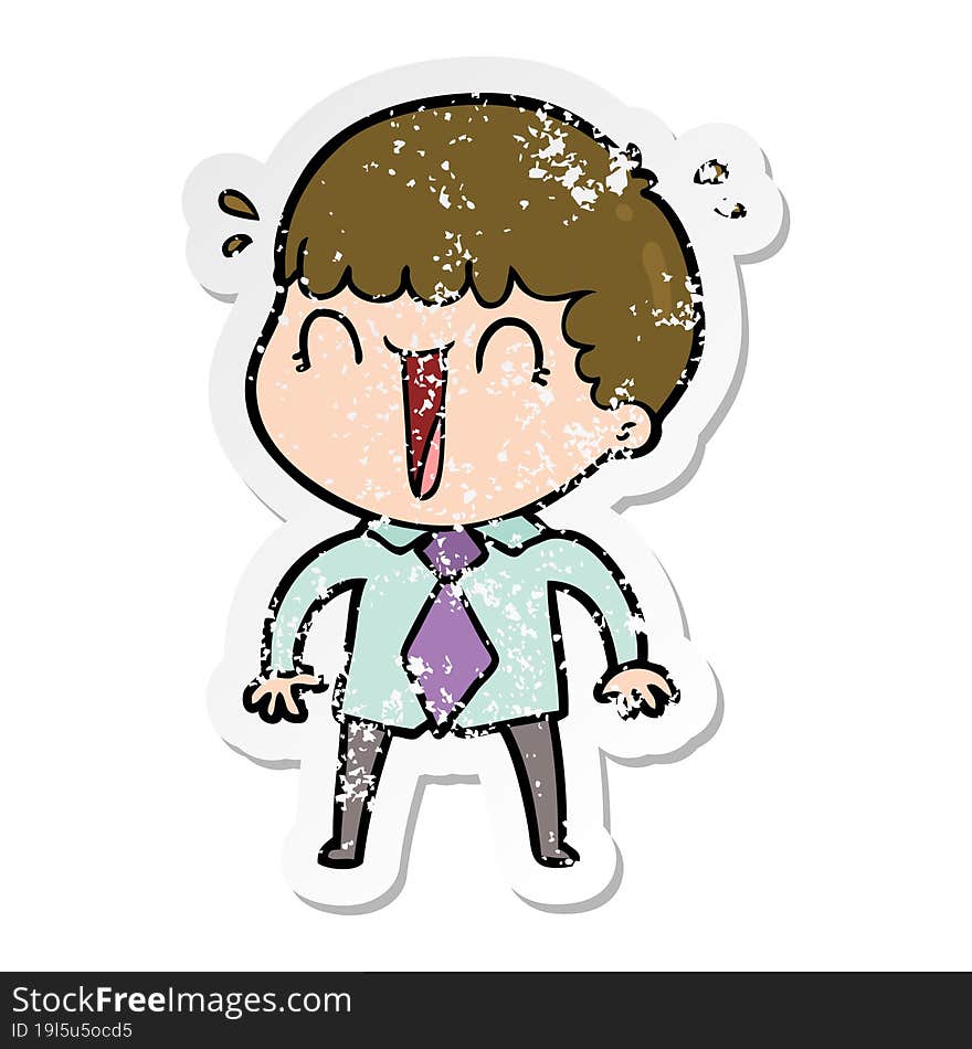 Distressed Sticker Of A Laughing Cartoon Man In Shirt And Tie