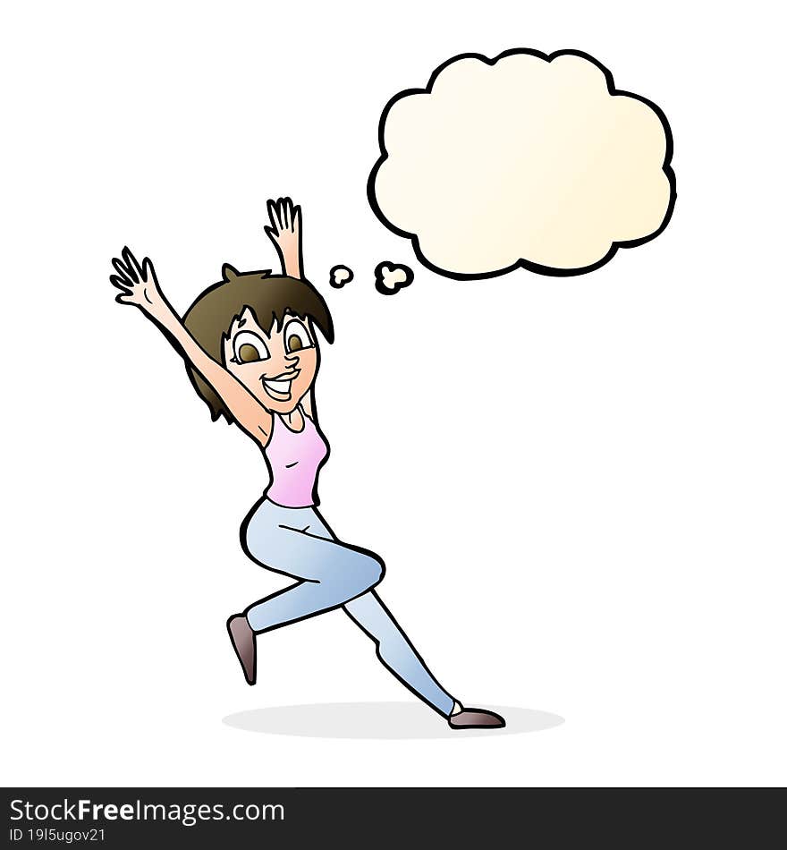 Cartoon Excited Woman With Thought Bubble