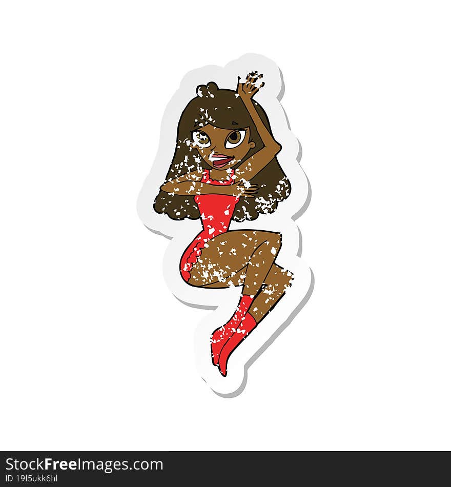 retro distressed sticker of a cartoon woman in lingerie