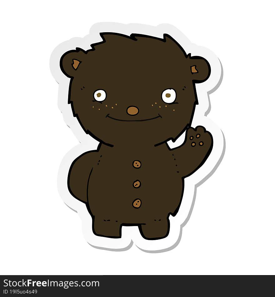 sticker of a cartoon waving black bear