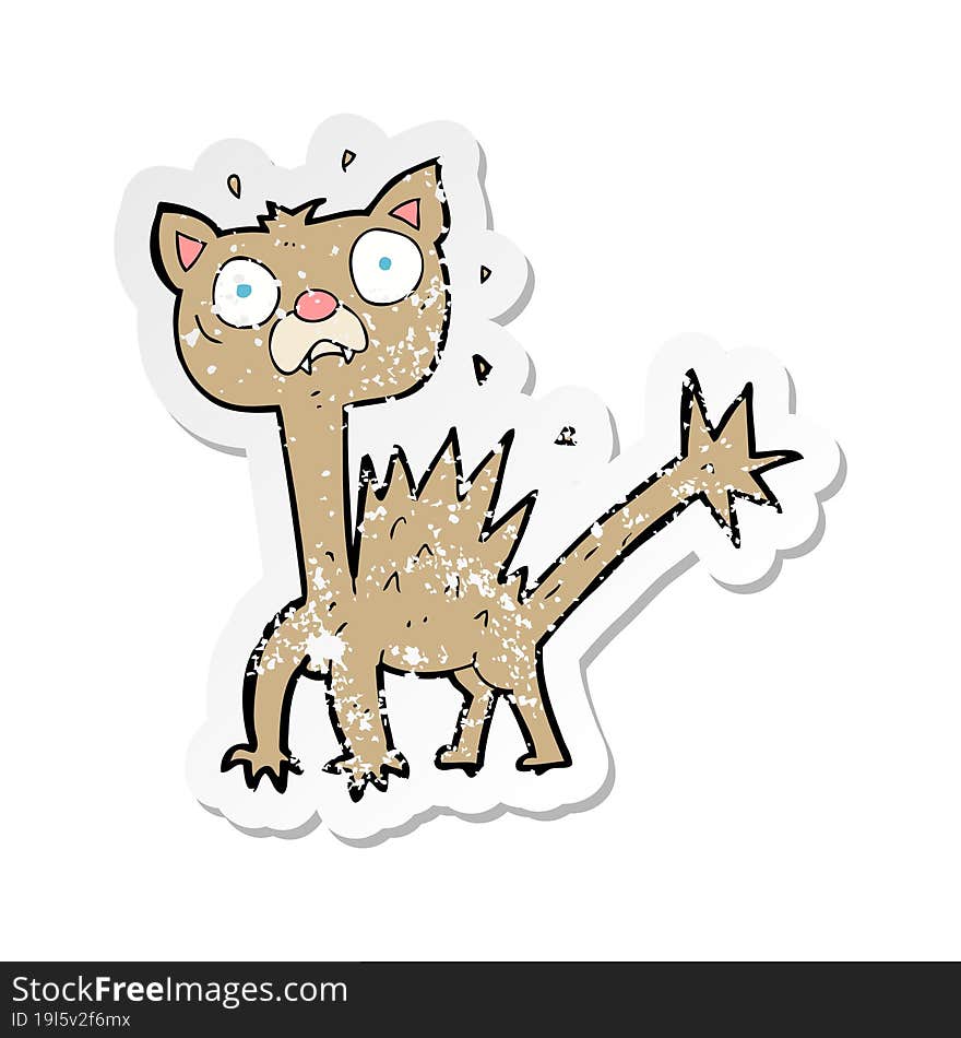 retro distressed sticker of a cartoon scared cat