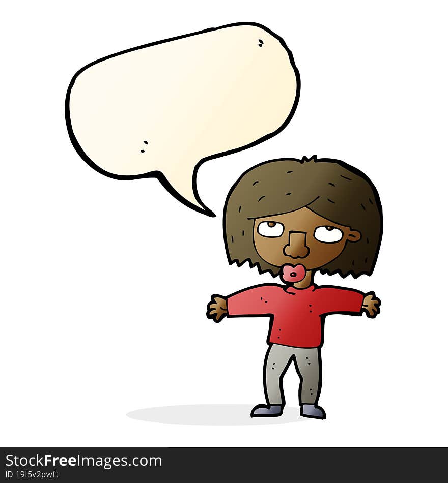 cartoon girl looking upwards with speech bubble