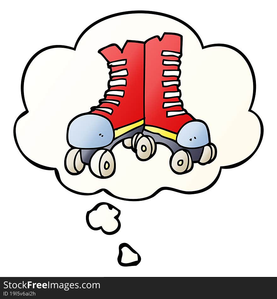 cartoon roller boots and thought bubble in smooth gradient style