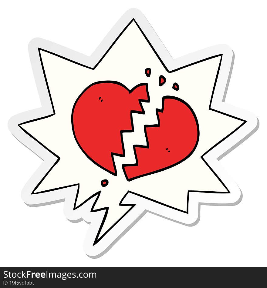 cartoon broken heart with speech bubble sticker