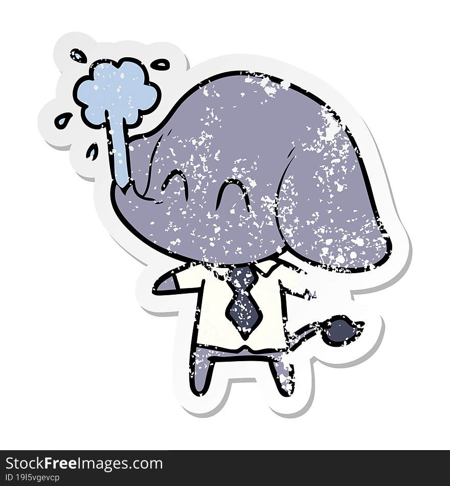 Distressed Sticker Of A Cute Cartoon Elephant Spouting Water