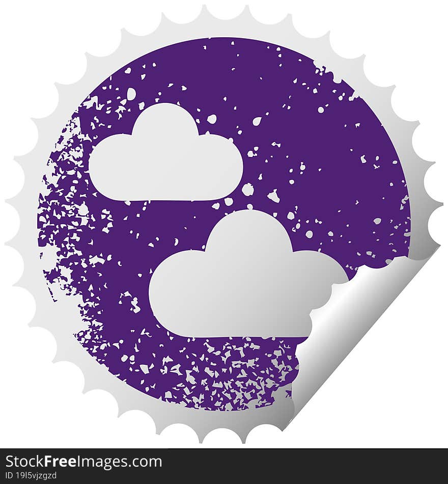 distressed circular peeling sticker symbol snow cloud