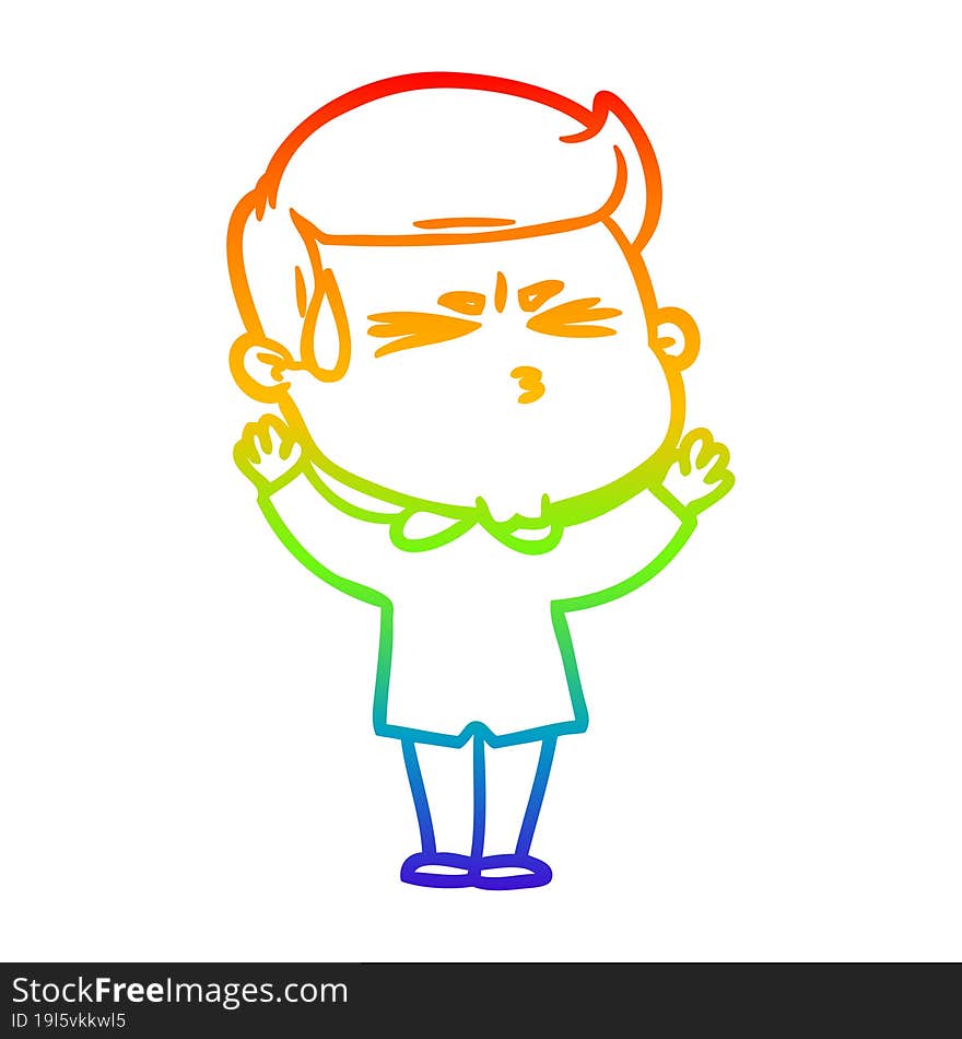 rainbow gradient line drawing cartoon man sweating