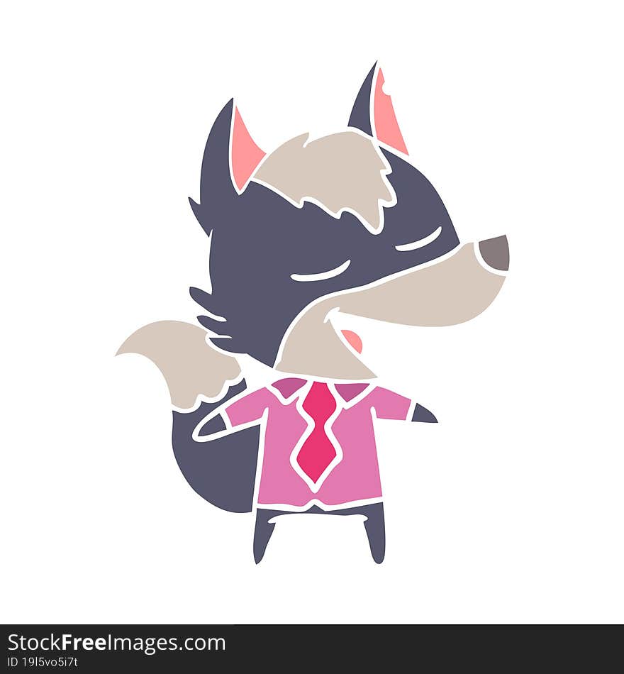 flat color style cartoon office wolf laughing