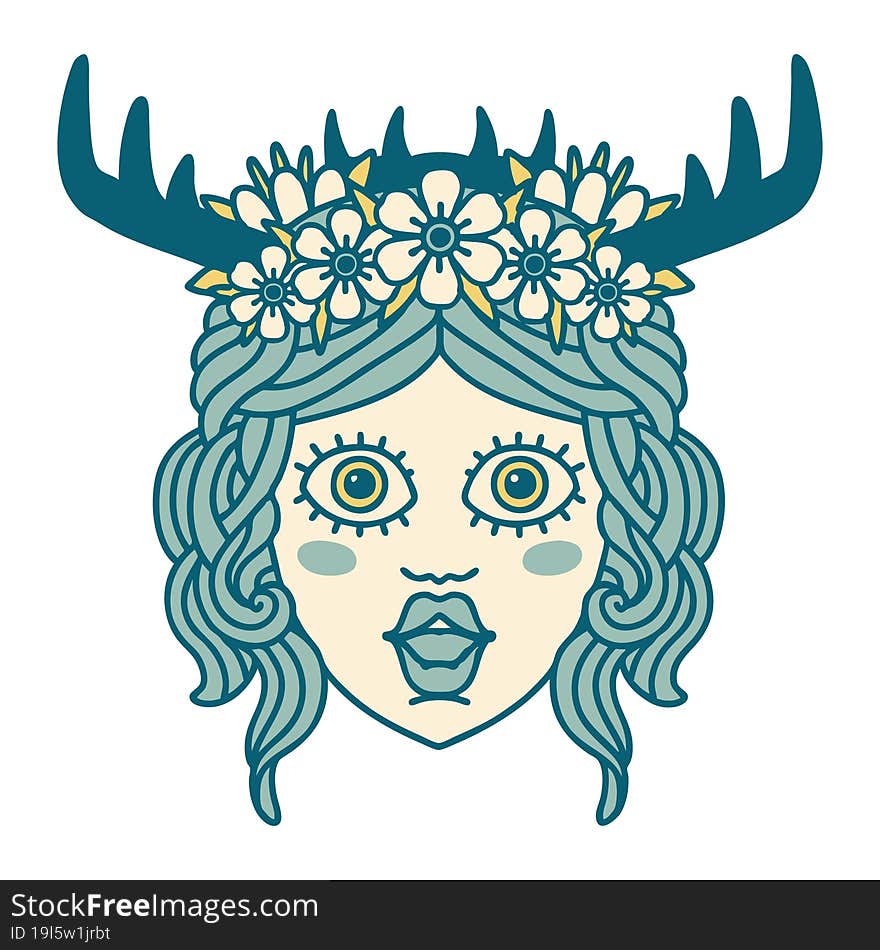 Retro Tattoo Style human druid character face. Retro Tattoo Style human druid character face