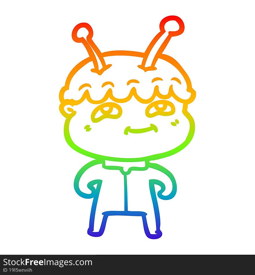 rainbow gradient line drawing friendly cartoon spaceman