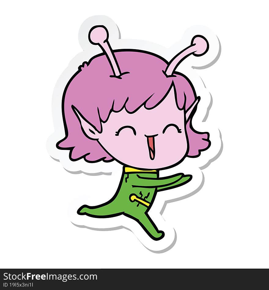 Sticker Of A Cartoon Alien Girl Laughing