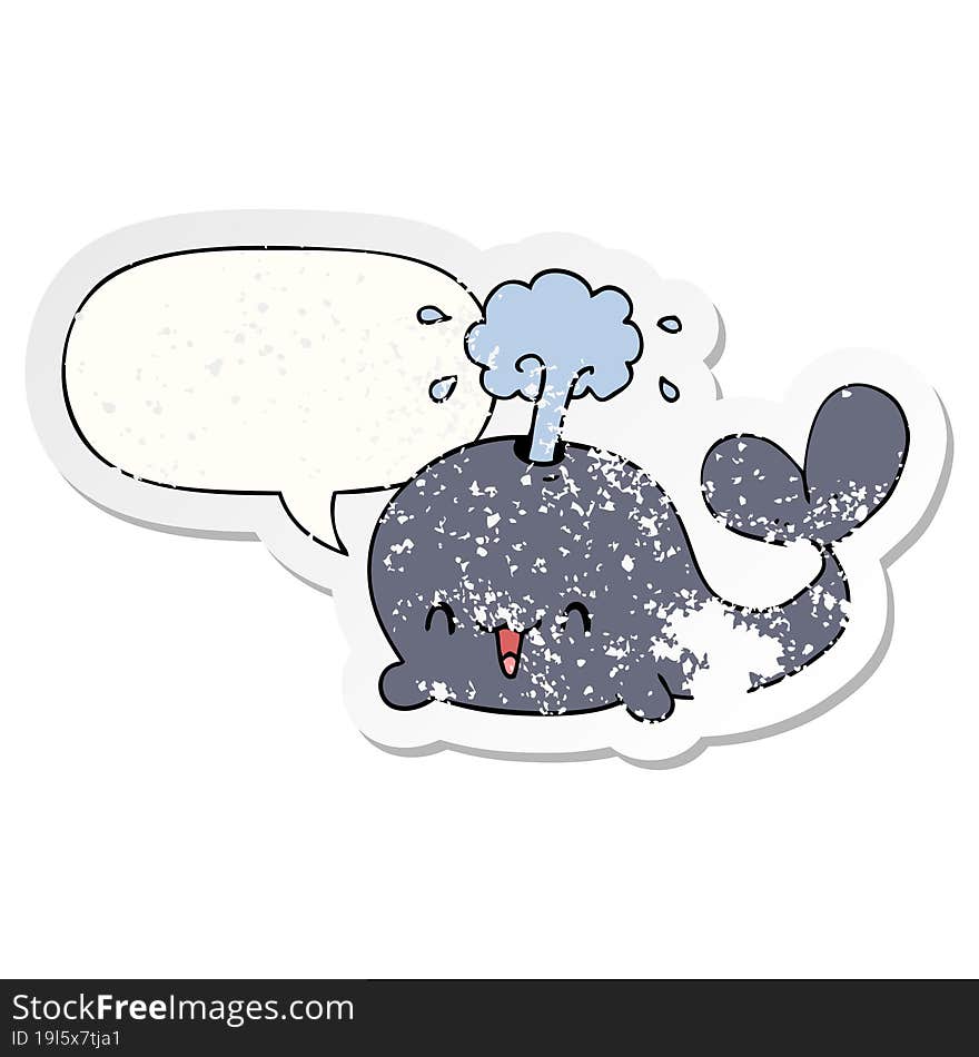 cartoon whale and speech bubble distressed sticker