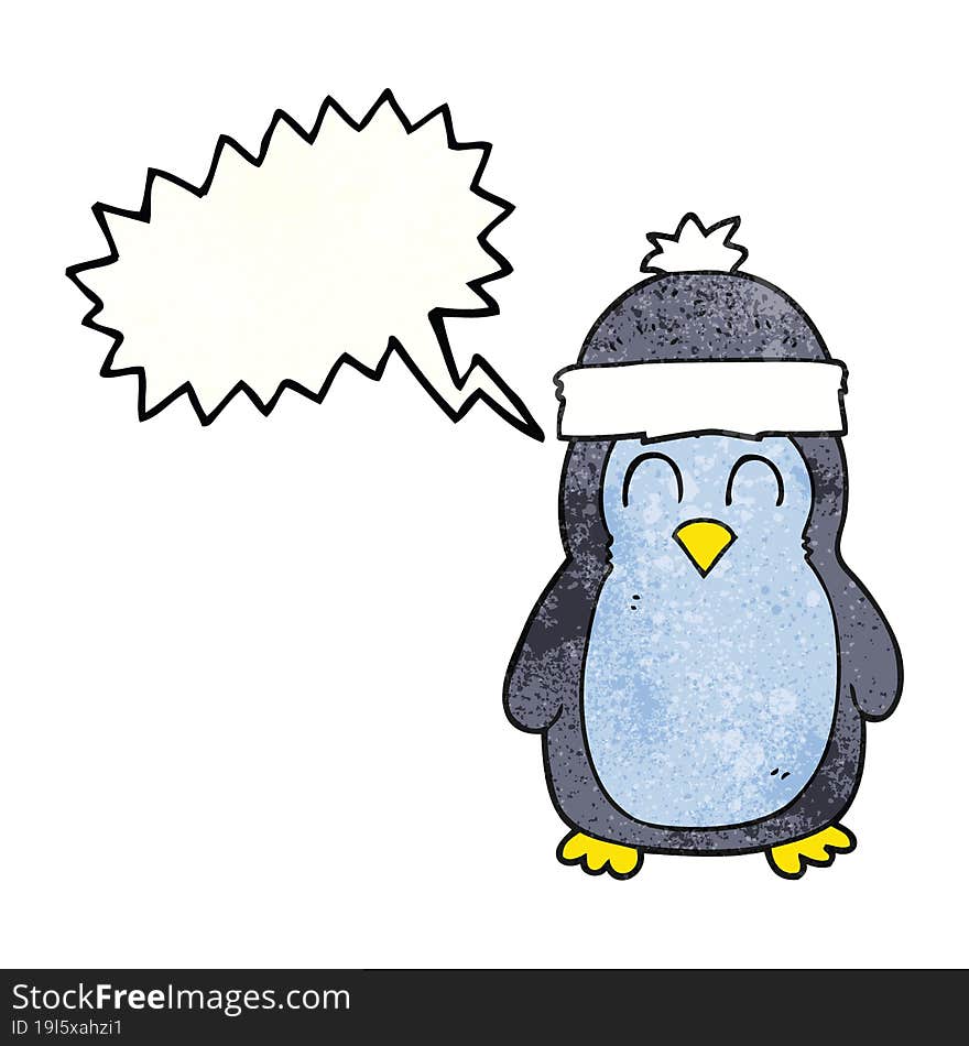 freehand speech bubble textured cartoon penguin