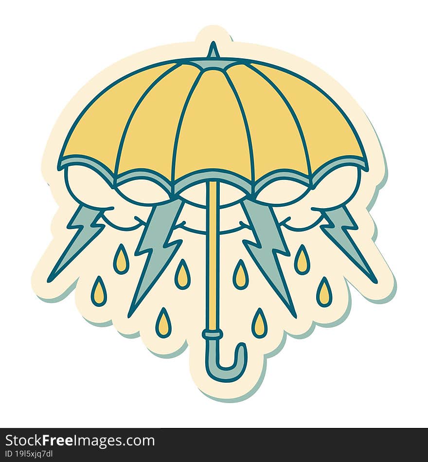 tattoo style sticker of an umbrella