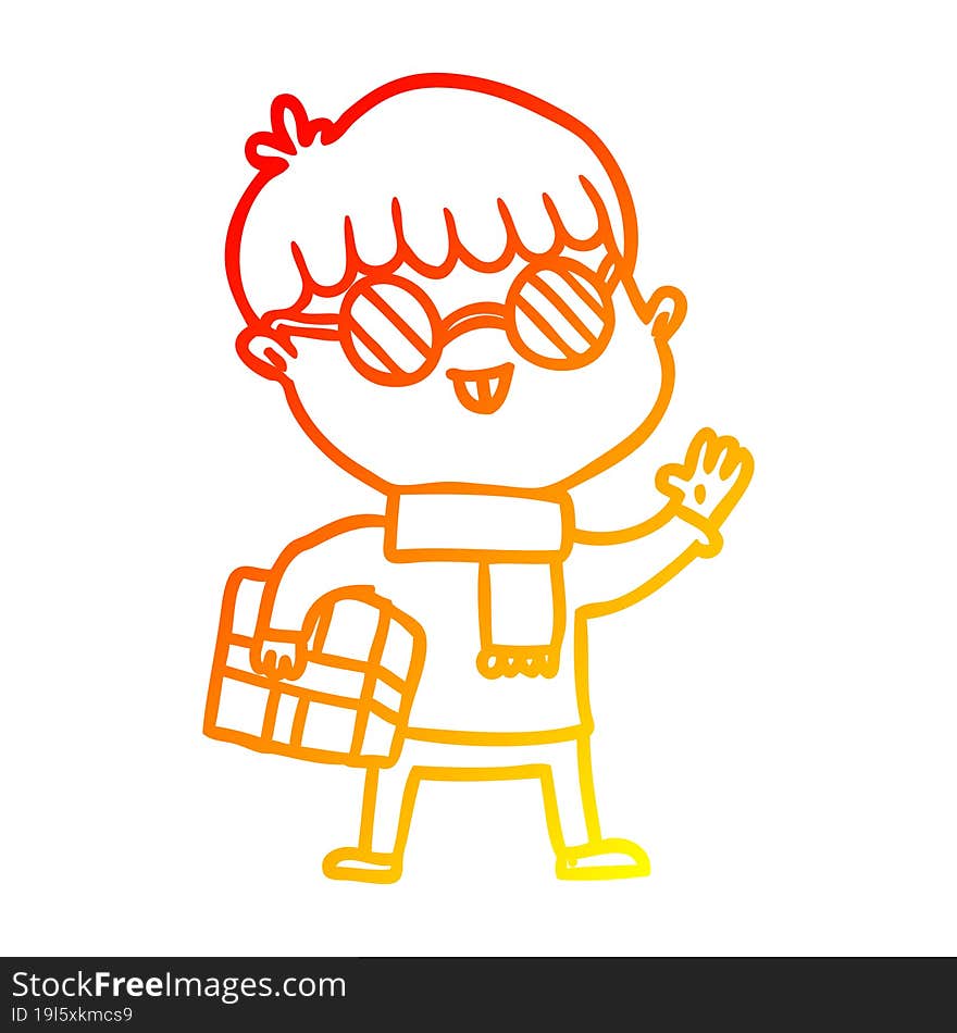 Warm Gradient Line Drawing Cartoon Boy Wearing Spectacles