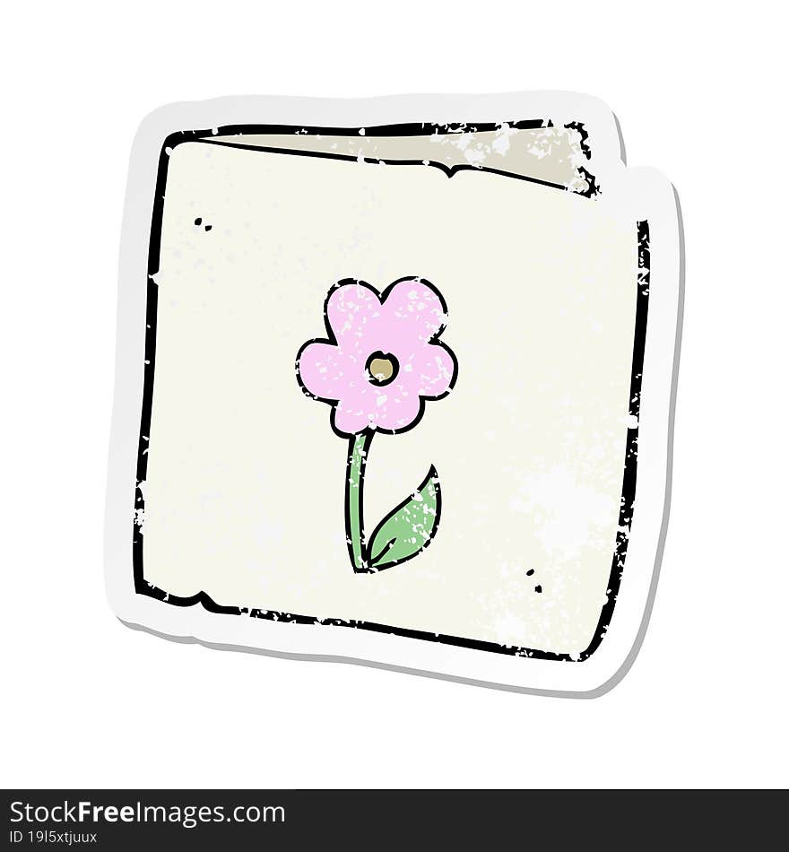 retro distressed sticker of a cartoon flower greeting card