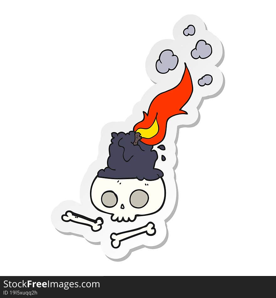 Sticker Of A Cartoon Burning Candle On Skull