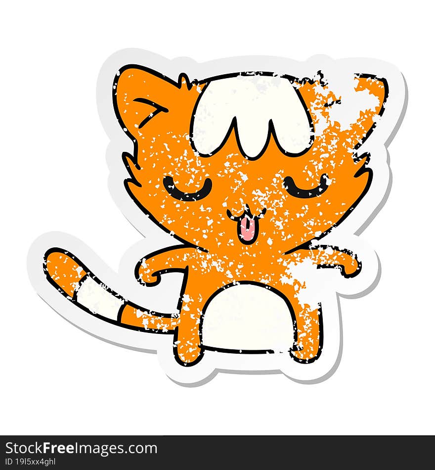 distressed sticker cartoon illustration of a kawaii cute cat. distressed sticker cartoon illustration of a kawaii cute cat