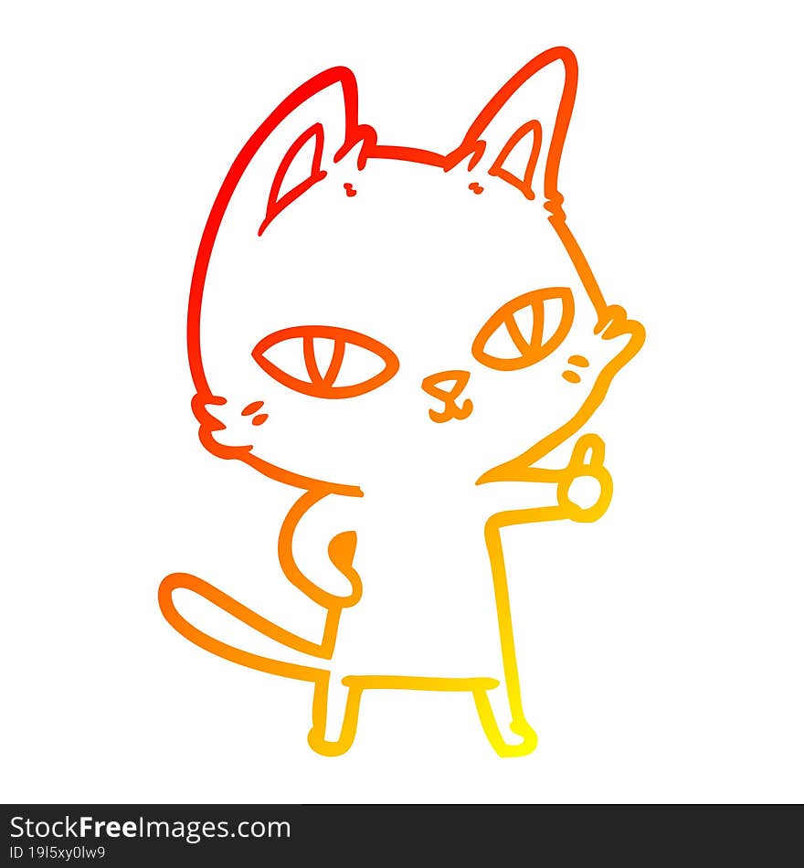 warm gradient line drawing cartoon cat staring