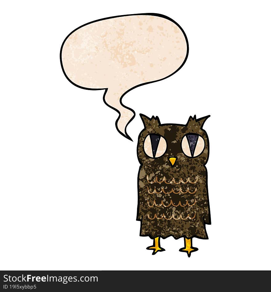 Cartoon Owl And Speech Bubble In Retro Texture Style