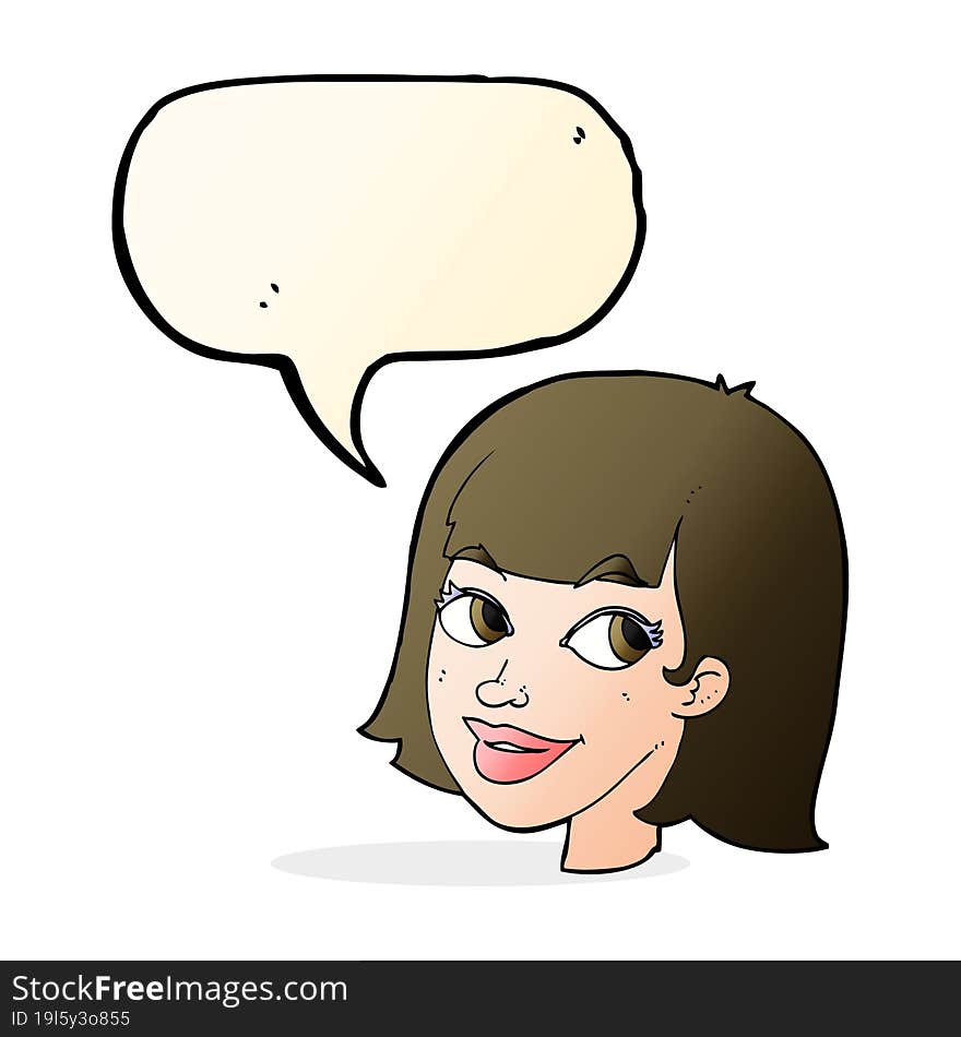 Cartoon Happy Female Face With Speech Bubble