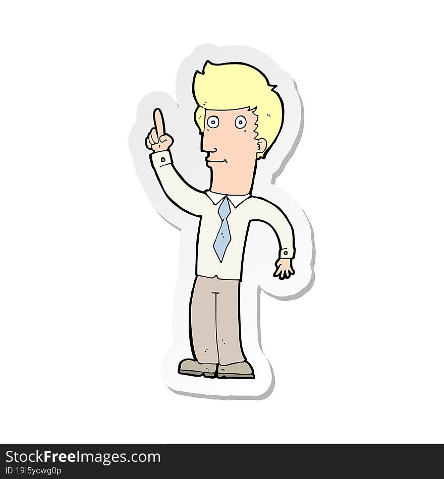 Sticker Of A Cartoon Friendly Man With Idea