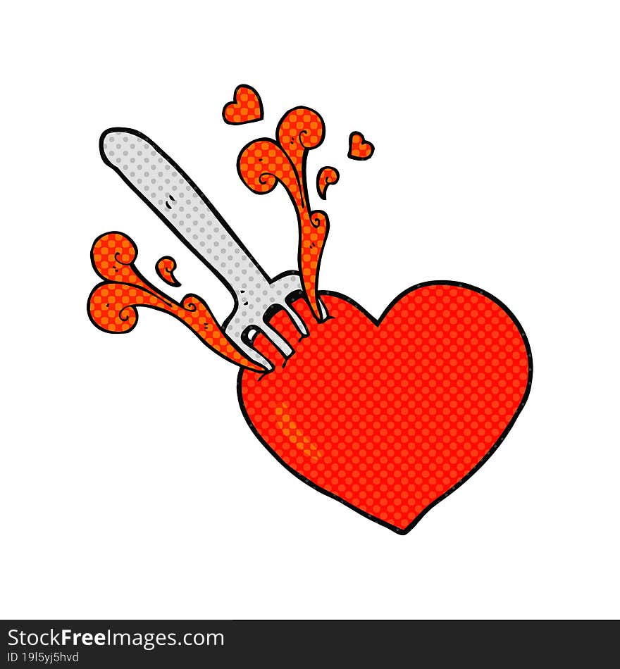 freehand drawn cartoon fork in heart