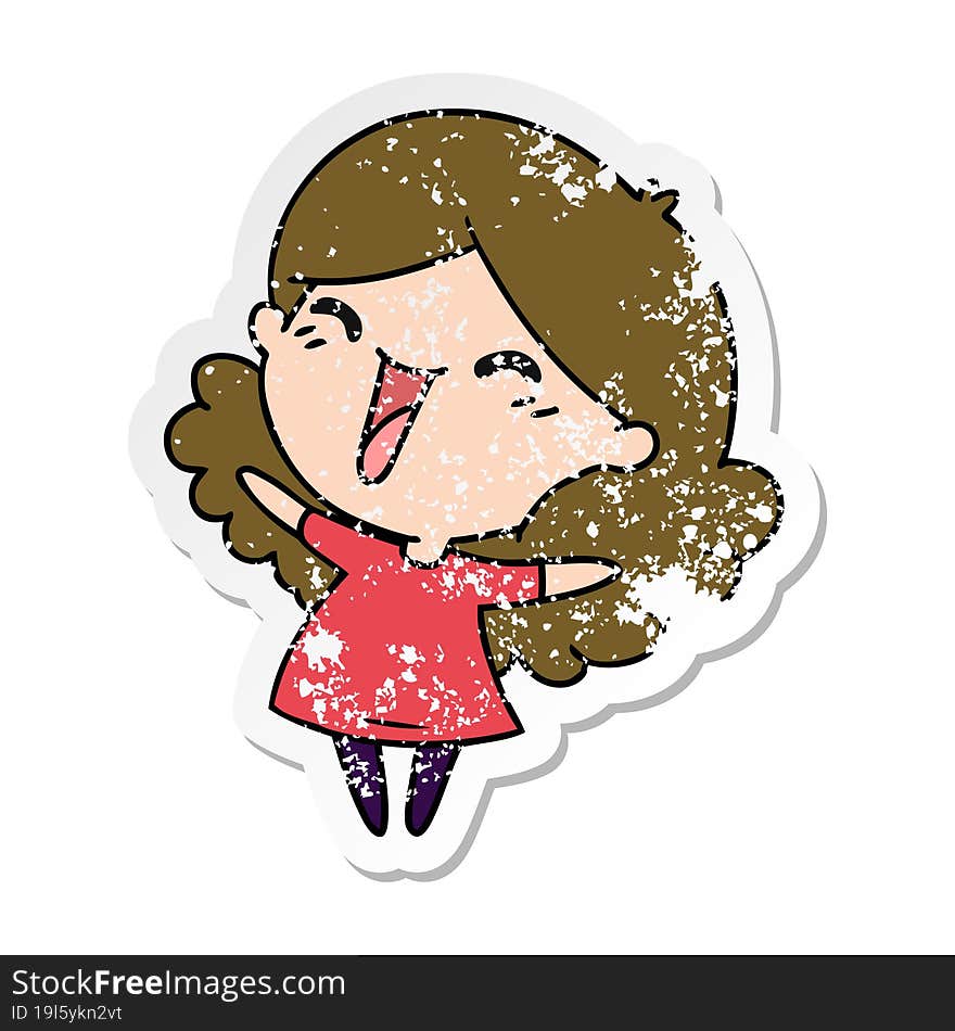 Distressed Sticker Cartoon Of Cute Kawaii Girl