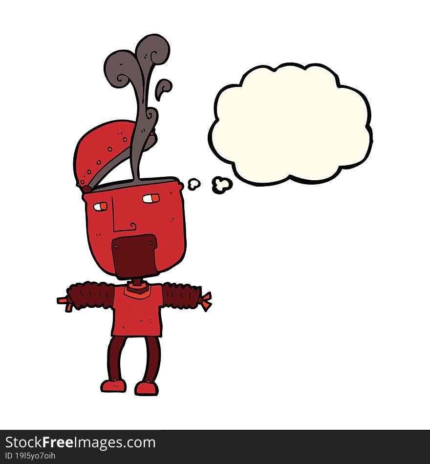 funny cartoon robot with open head with thought bubble