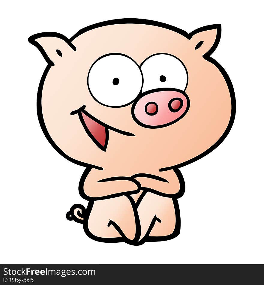 cheerful sitting pig cartoon. cheerful sitting pig cartoon