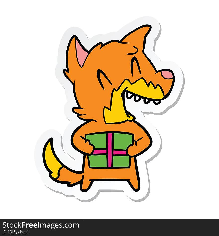 sticker of a laughing christmas fox cartoon