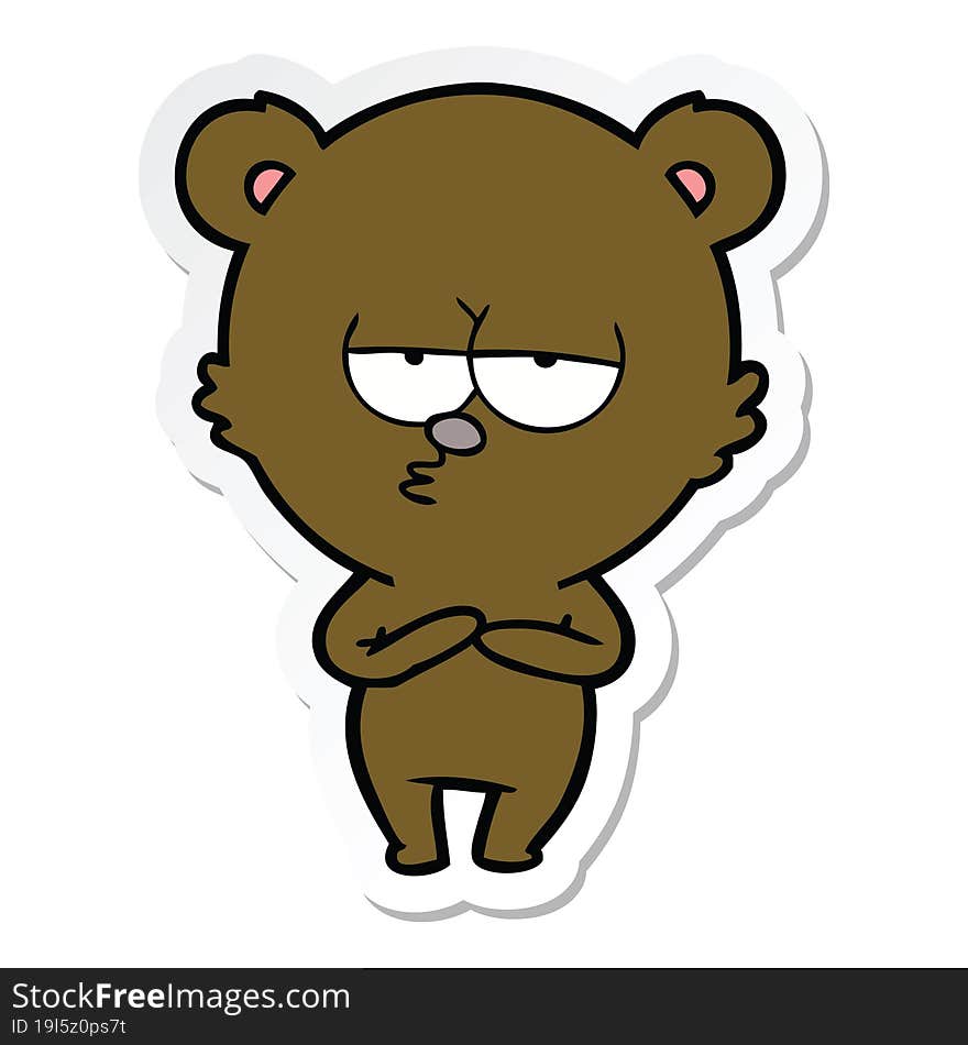 sticker of a bored bear cartoon