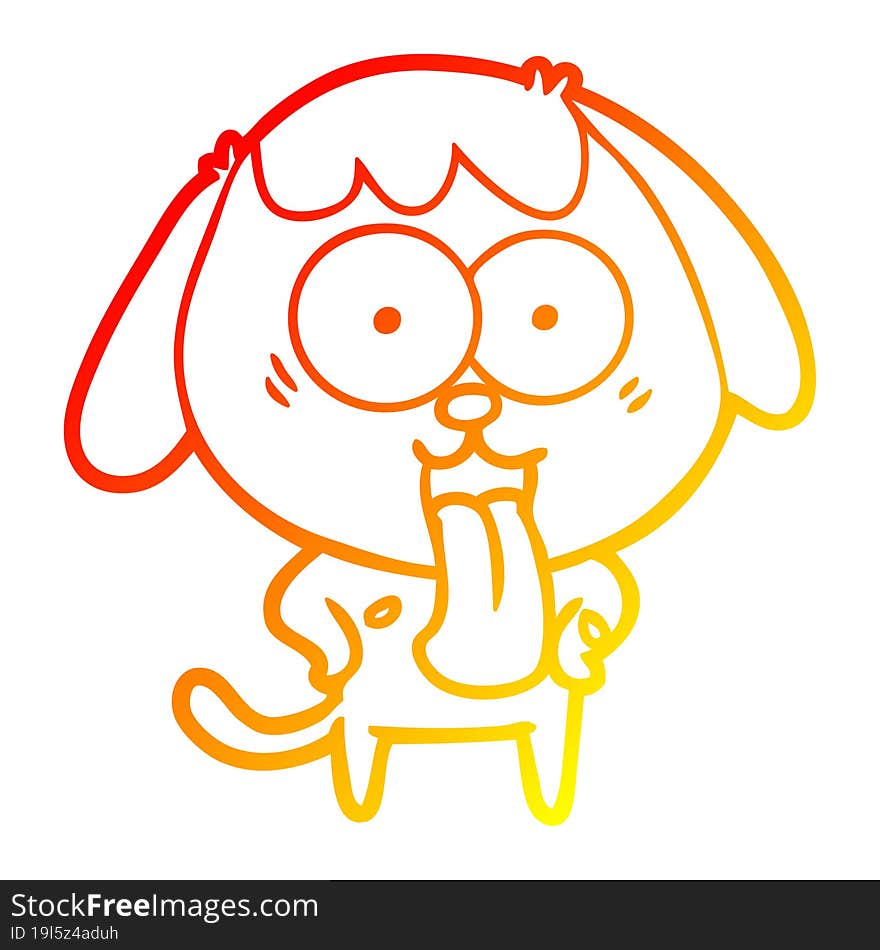 warm gradient line drawing of a cute cartoon dog