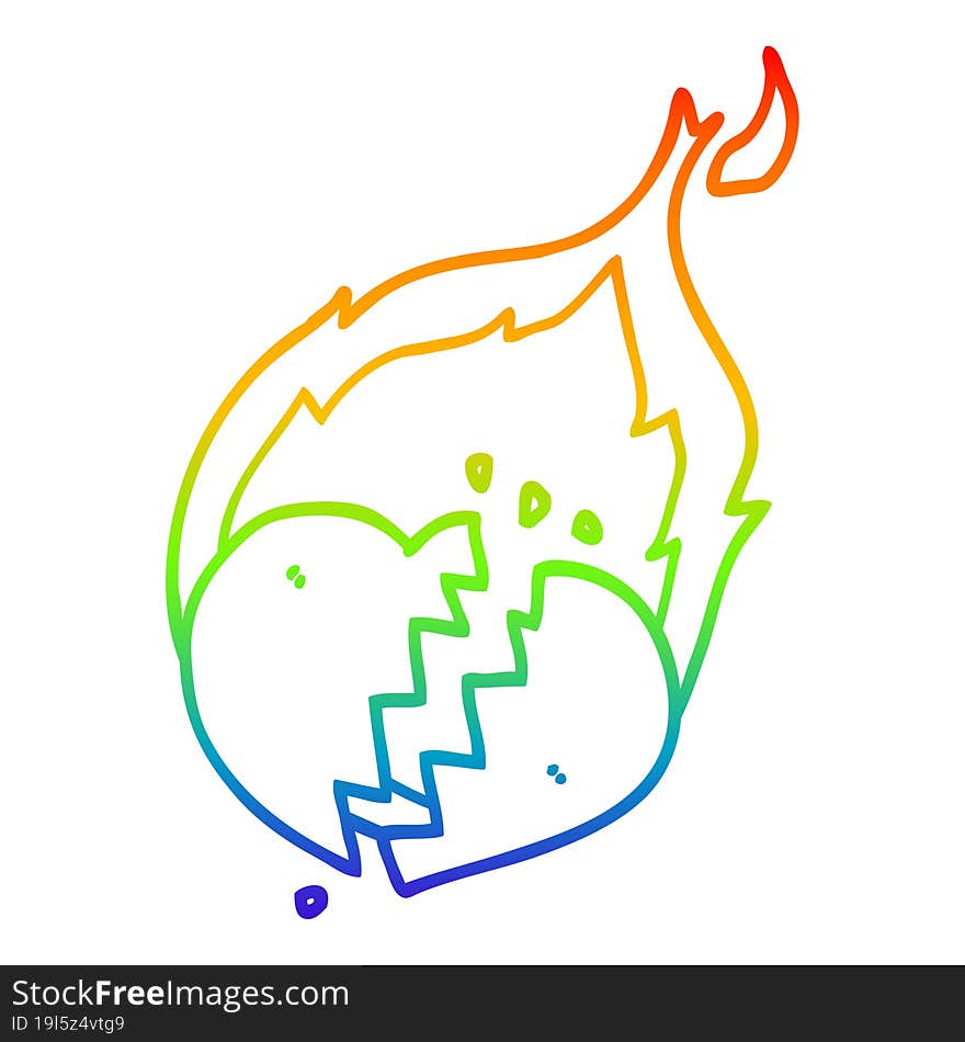 rainbow gradient line drawing cartoon flaming heart