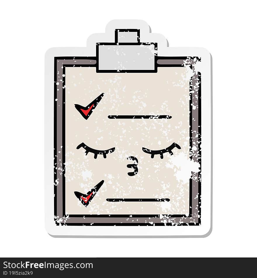 distressed sticker of a cute cartoon check list