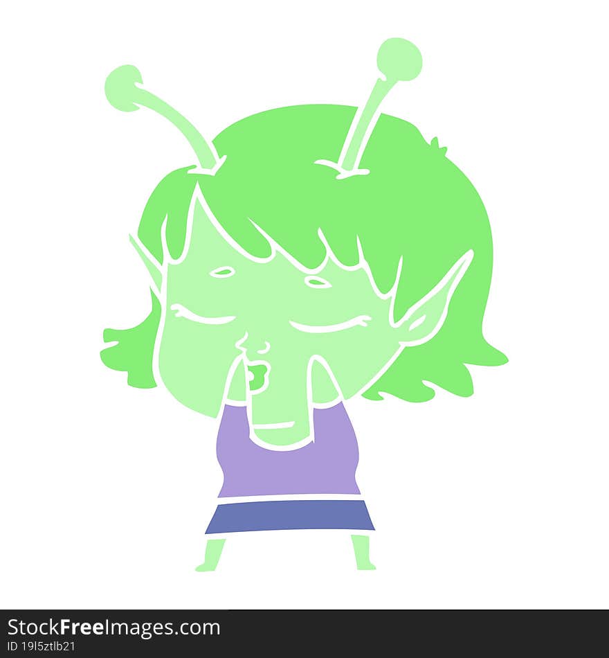 cute alien girl flat color style cartoon