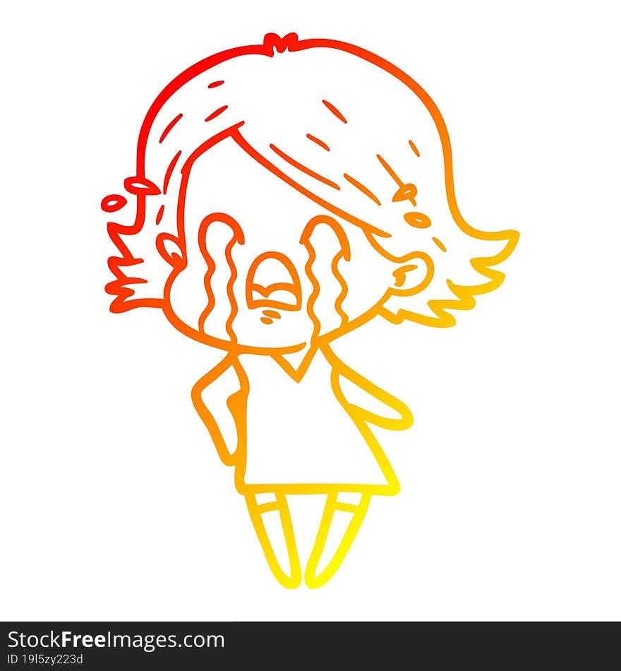 warm gradient line drawing of a cartoon woman crying