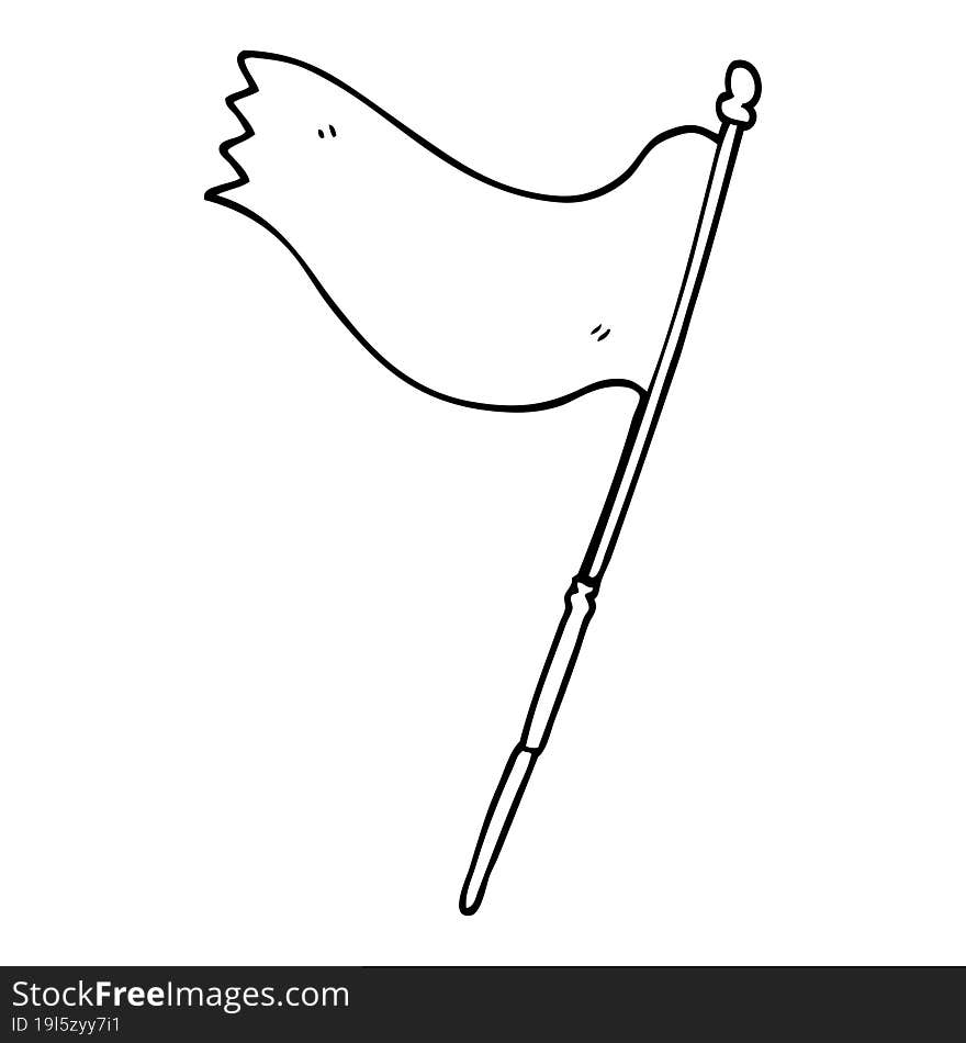 line drawing cartoon of a blue flag