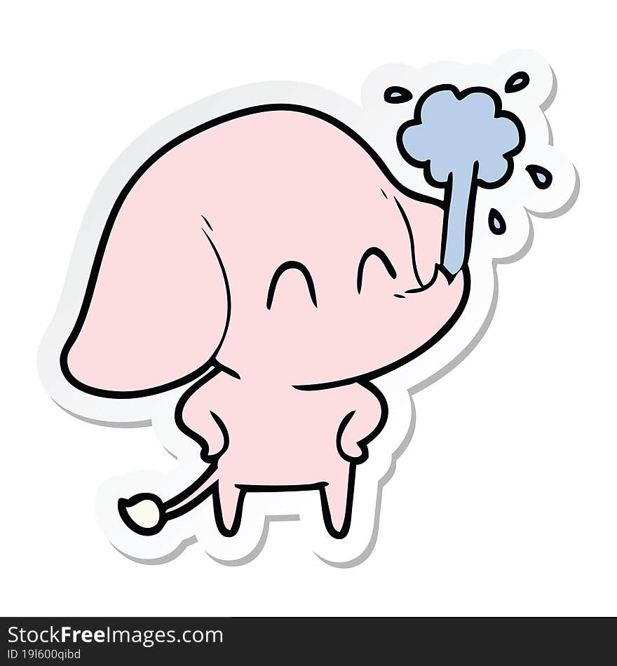 sticker of a cute cartoon elephant spouting water