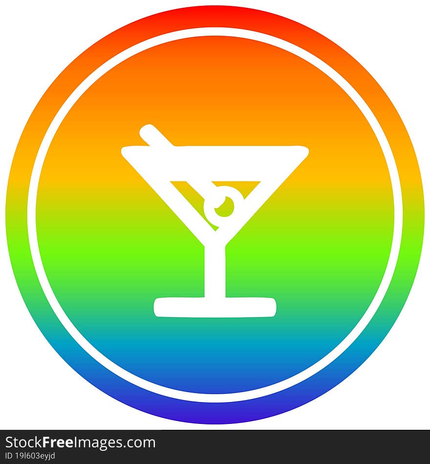 cocktail with olive circular in rainbow spectrum