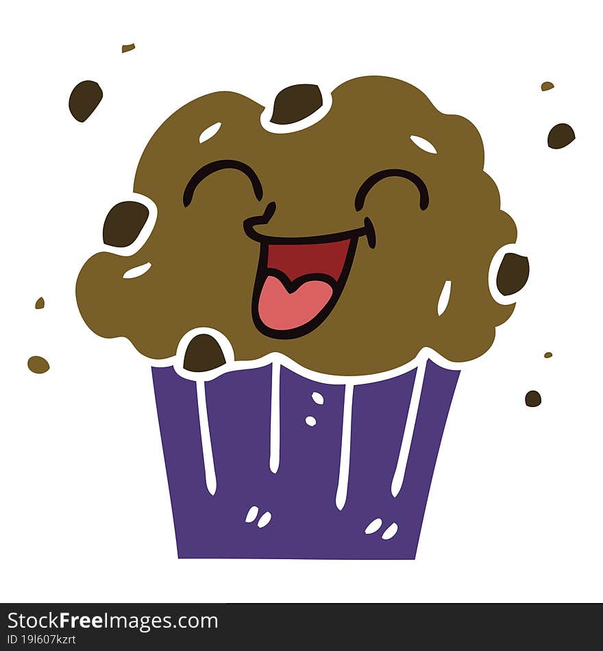 Quirky Hand Drawn Cartoon Happy Muffin