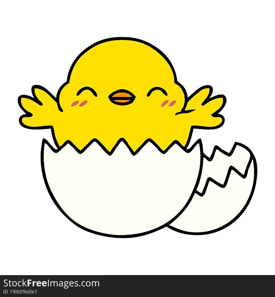 cartoon of a cute baby bird hatching from an egg shell. cartoon of a cute baby bird hatching from an egg shell