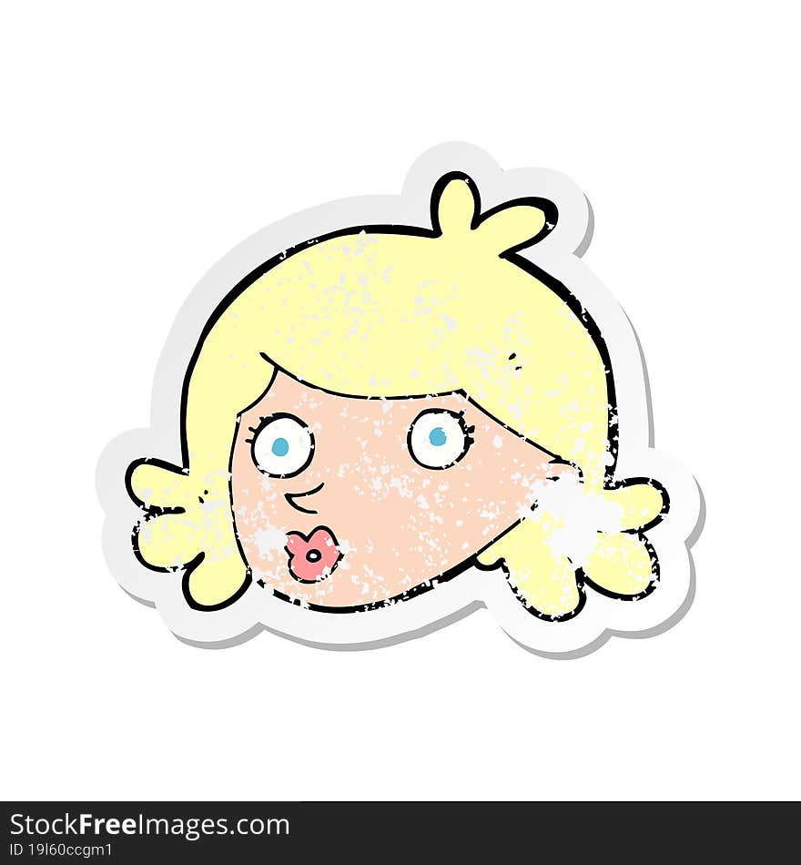 retro distressed sticker of a cartoon pretty face